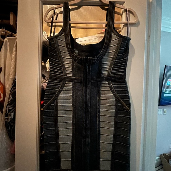 Denim Herve Leger bandage dress. Seen on Rachel McAdams in Southpaw. - Picture 2 of 6